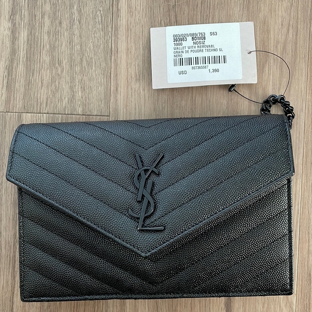 Saint Laurent envelope quilted leather chain wallet